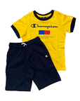 Champion completino da ragazzo in cotone maglietta e pantaloncino 306699 YS011 giallo blu