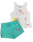 Champion completo da ragazza canotta e pantaloncino 404931 WW001 bianco-verde acqua