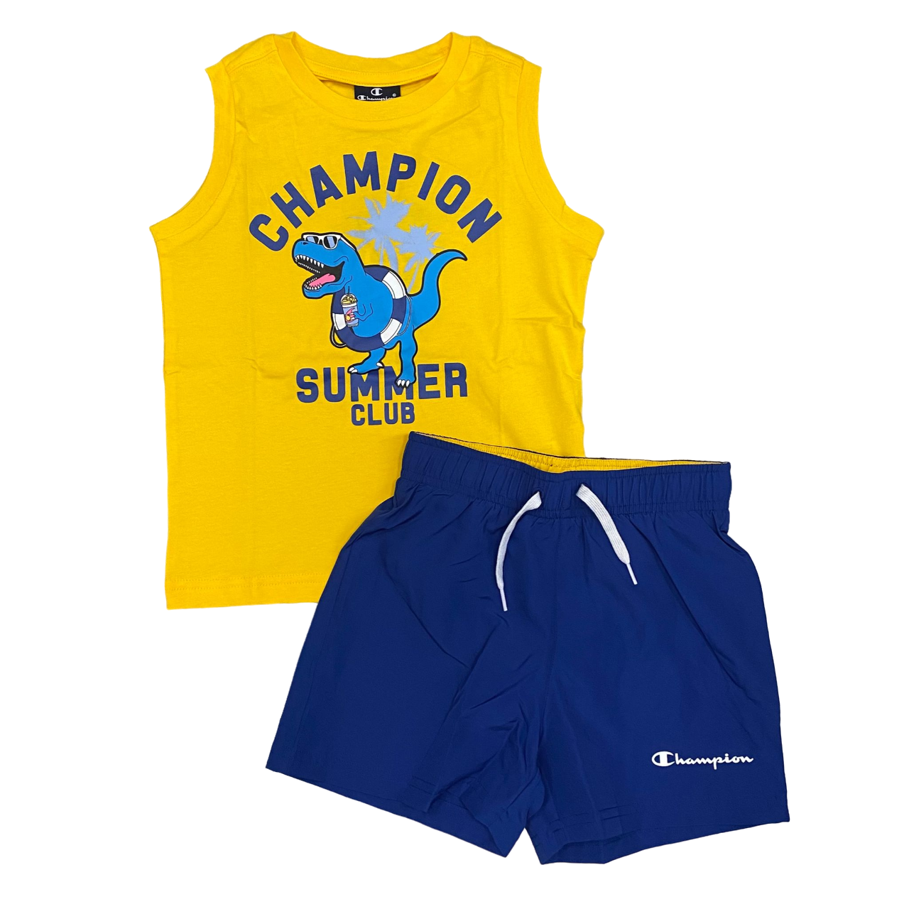Champion completo da ragazzo maglietta smanicata e pantaloncino Boxer mare 306794 YS011 giallo-bluette
