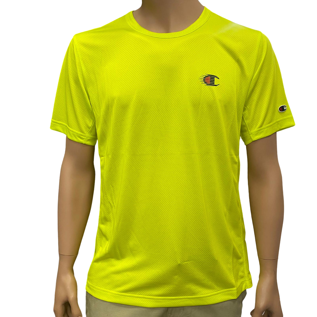 Champion maglietta girocollo manica corta da uomo in tessuto tecnico 220382 YS027 giallo lime