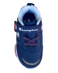 Champion scarpa da ginnastica da bambino con laccio elastico e velcro Low Cut Wave S32130 RBL blu-rosso