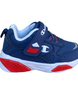 Champion scarpa da ginnastica da bambino con laccio elastico e velcro Low Cut Wave S32130 RBL blu-rosso