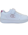 Champion scarpa sneakers da bambina con logo glitterato laccio elastico e velcro S32830-WW010  bianco-rosa