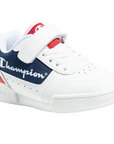 Champion scarpa sneakers da bambino con laccio elastico e velcro Low Cut Court S31924  bianco-blu