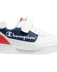 Champion scarpa sneakers da bambino con laccio elastico e velcro Low Cut Court S31924  bianco-blu