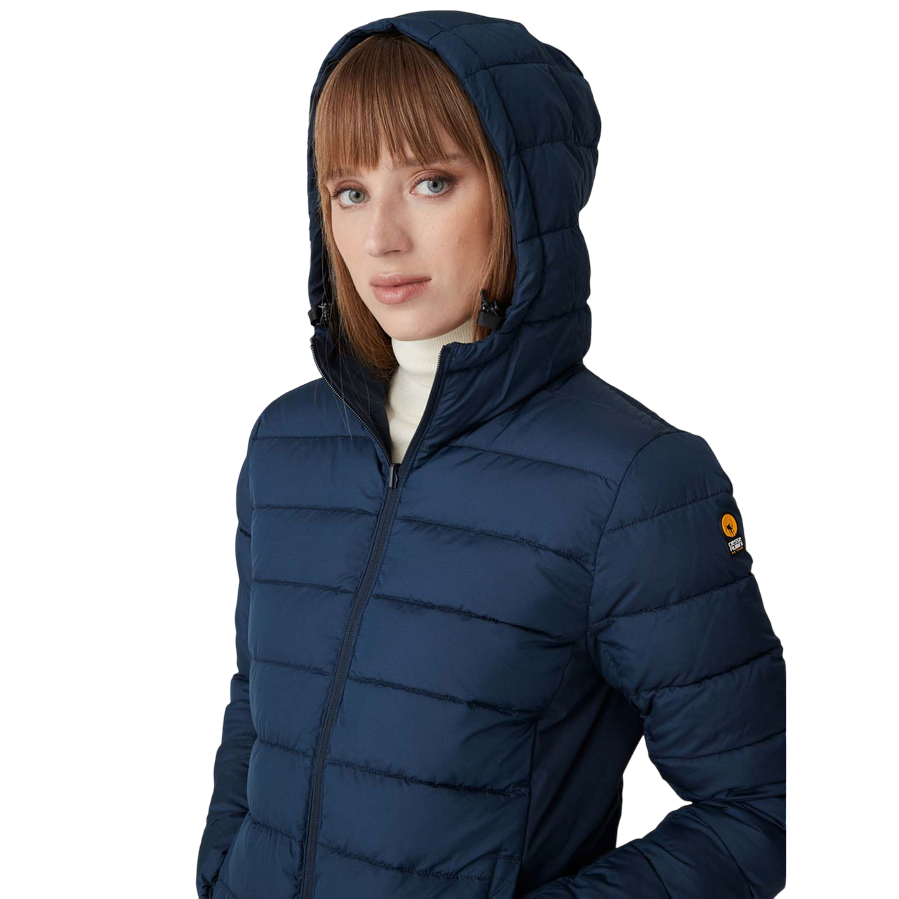Ciesse Piumini Giacca da donna con cappuccio linea sfiancata e reversibile Jusy blu