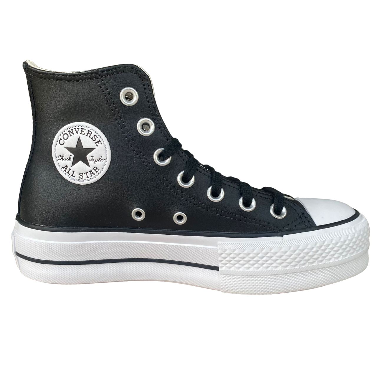 Sneakers Converse All Star Chuck Taylor Donna 561675C nere in pelle con zeppa interna e design alto