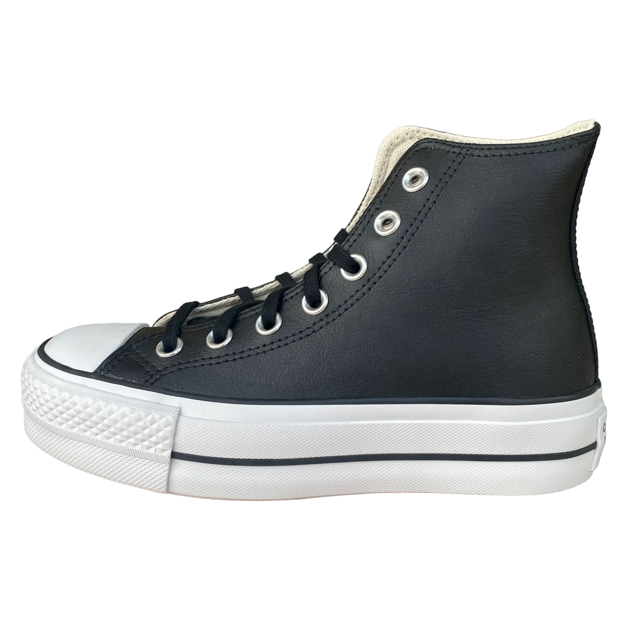 Sneakers Converse All Star Chuck Taylor Donna 561675C nere in pelle con zeppa interna e design alto, vista esterna