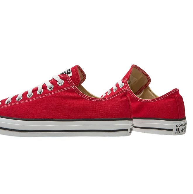 Sneakers Converse Chuck Taylor All Star Classic M9696C rosse basse da adulto, scarpe casual iconiche unisex in tela rossa con suola bianca, vista posteriore
