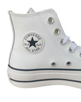 Converse Chuck Taylor All Star Platform 561676C sneakers alta donna in pelle bianco-nero con zeppa, dettaglio patch