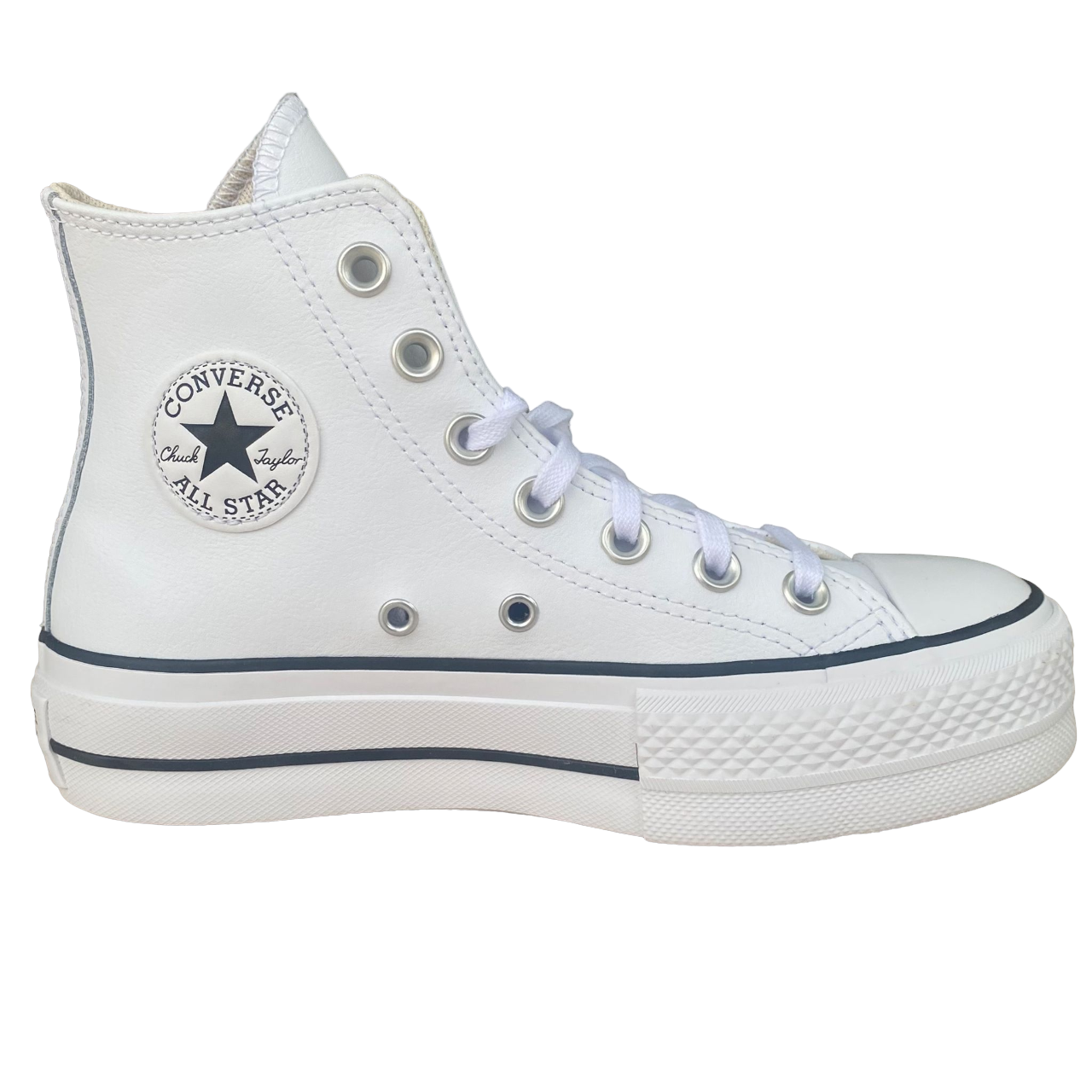 Converse Chuck Taylor All Star Platform 561676C sneakers alta donna in pelle bianco-nero con zeppa vista laterale