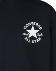 Felpa Converse 9CF391-023 nera con cappuccio e cerniera zip per bambino, hoodie in jersey confortevole con tasche a scivolo e taglio dritto per look casual sportivo, dettaglio logo