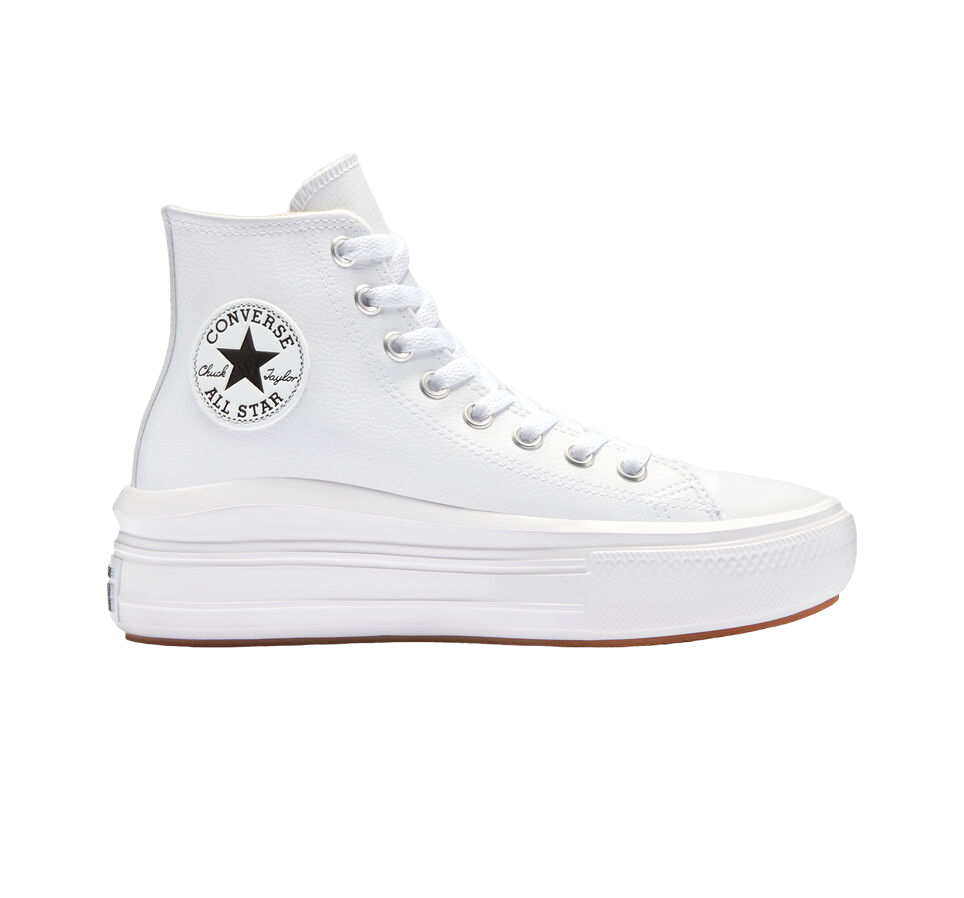 Converse scarpa sneakers alta da donna in pelle con zeppa Chuck Taylor Star Move A04295C bianco