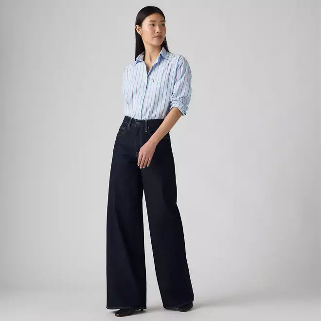 Levi's pantalone jeans da donna 728 a vita alta con gamba ampia 0039B0001 blu scuro