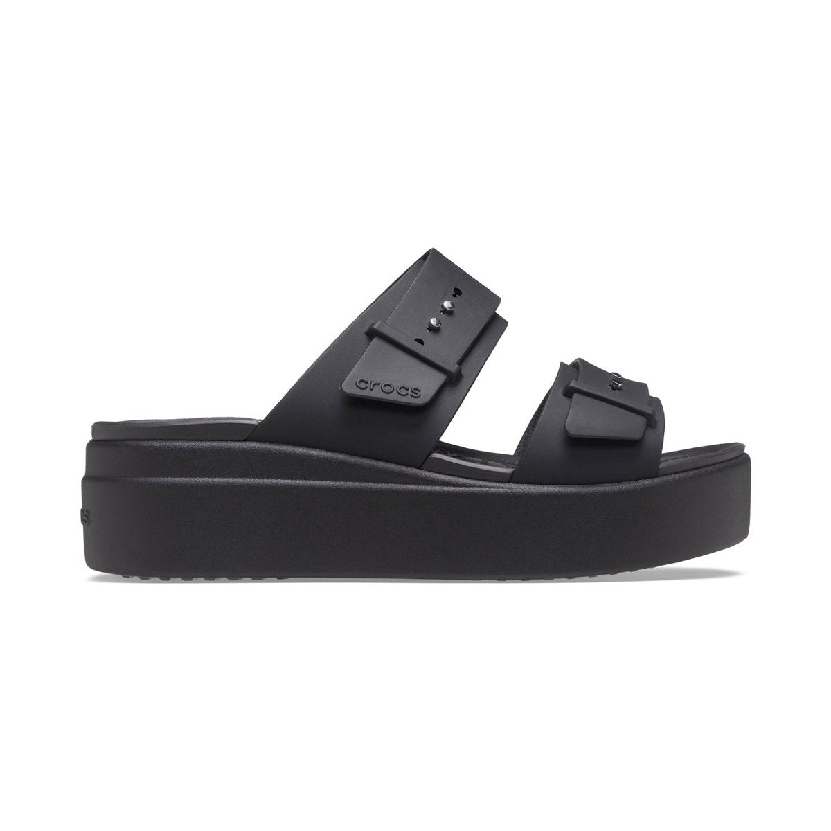 Crocs sandalo da donna con zeppa Brooklyn Buckle Low Wedge 207431-001 nero
