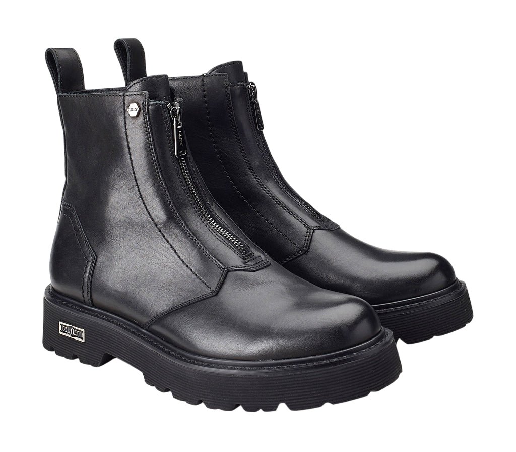Stivaletto Cult Slash uomo pelle nera con suola carrarmato ultraleggera, vista laterale design iconico audace