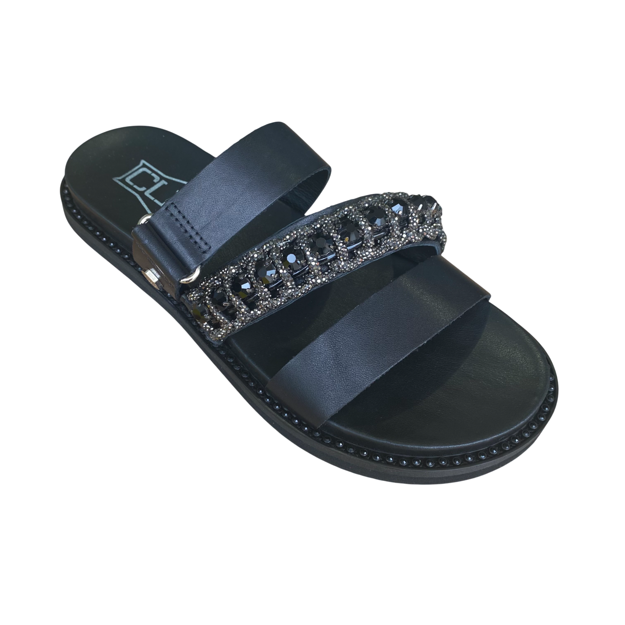 Cult sandalo da donna con sottili fascette decorate da dettagli in strass e gemme ROSHELLE 4490 nero