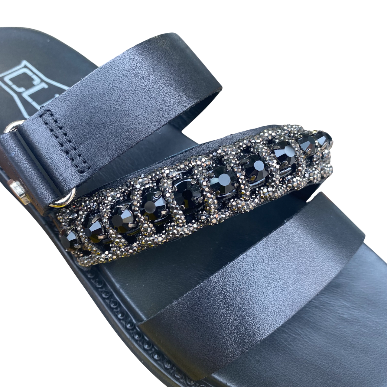 Cult sandalo da donna con sottili fascette decorate da dettagli in strass e gemme ROSHELLE 4490 nero