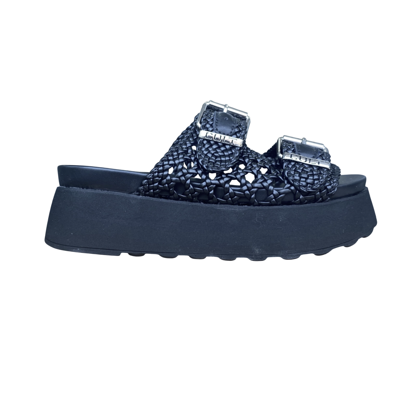 Cult sandalo da donna due fasce in pelle intrecciata impreziosite da fibbie in metallo con logo JANIS 4476 nero