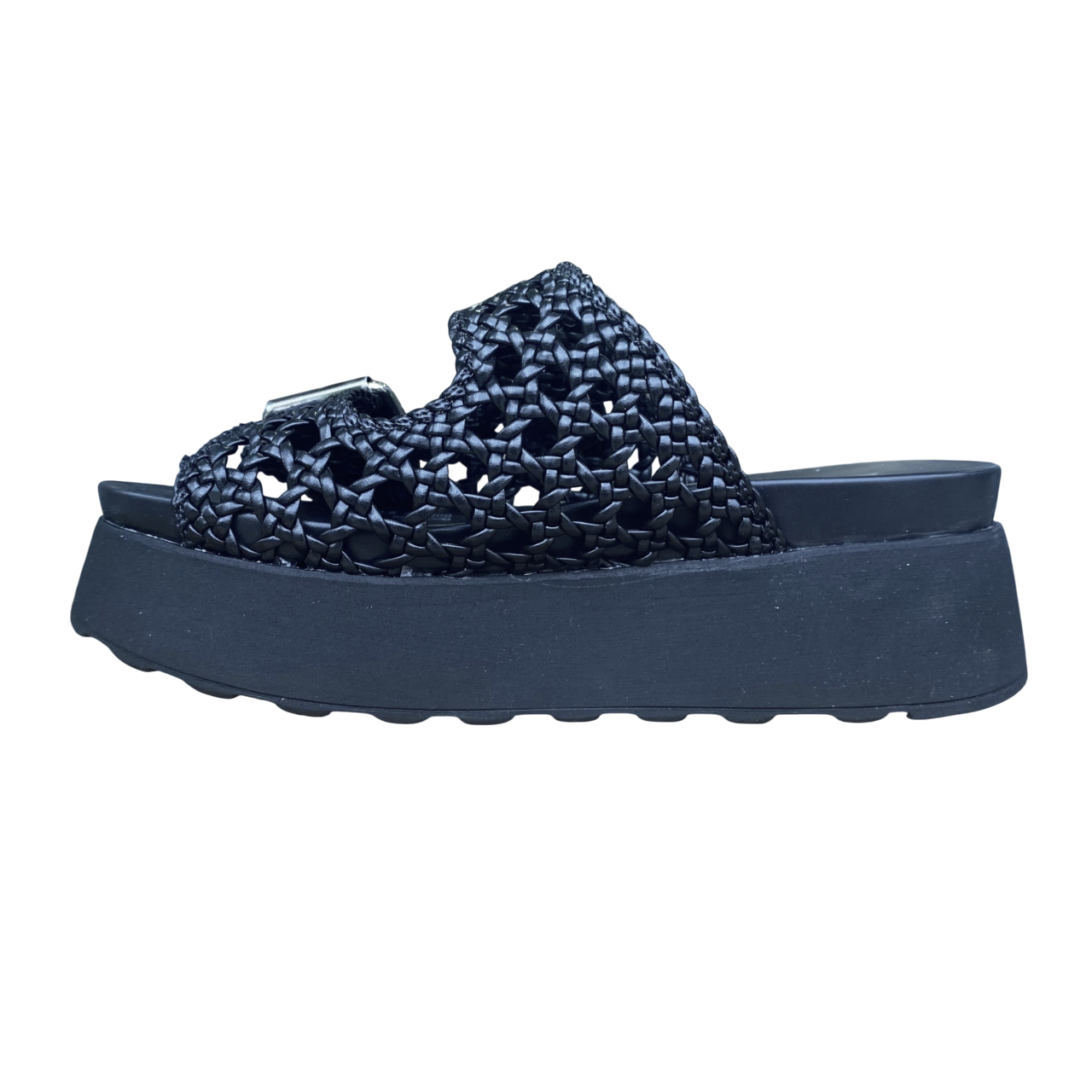 Cult sandalo da donna due fasce in pelle intrecciata impreziosite da fibbie in metallo con logo JANIS 4476 nero