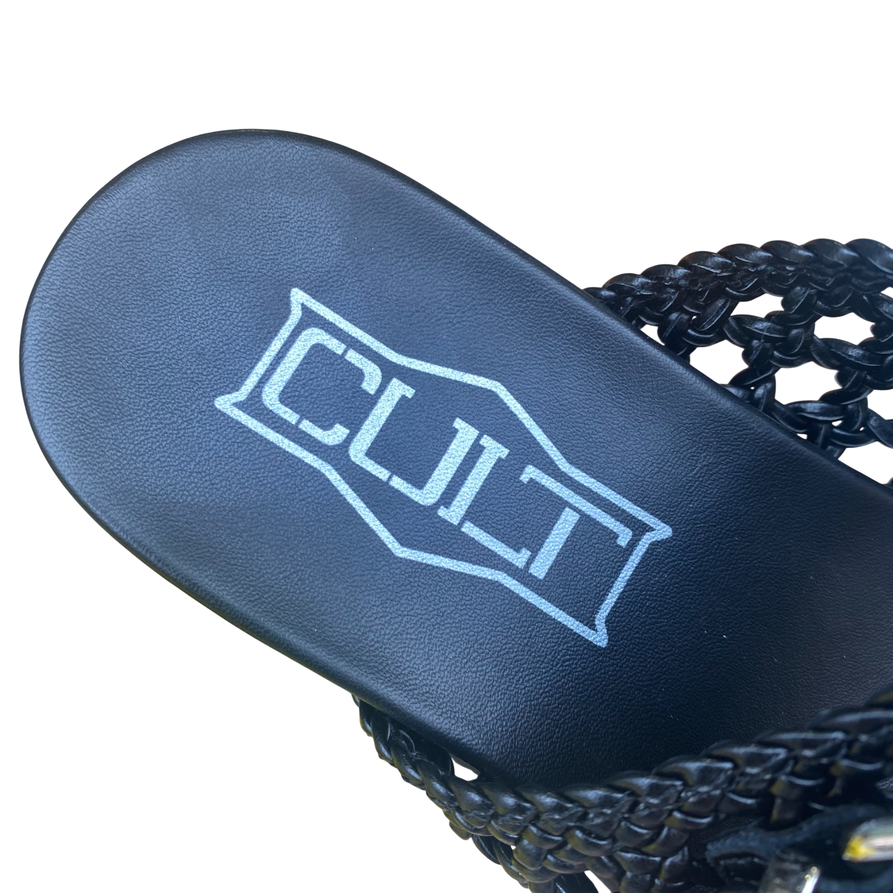 Cult sandalo da donna due fasce in pelle intrecciata impreziosite da fibbie in metallo con logo JANIS 4476 nero