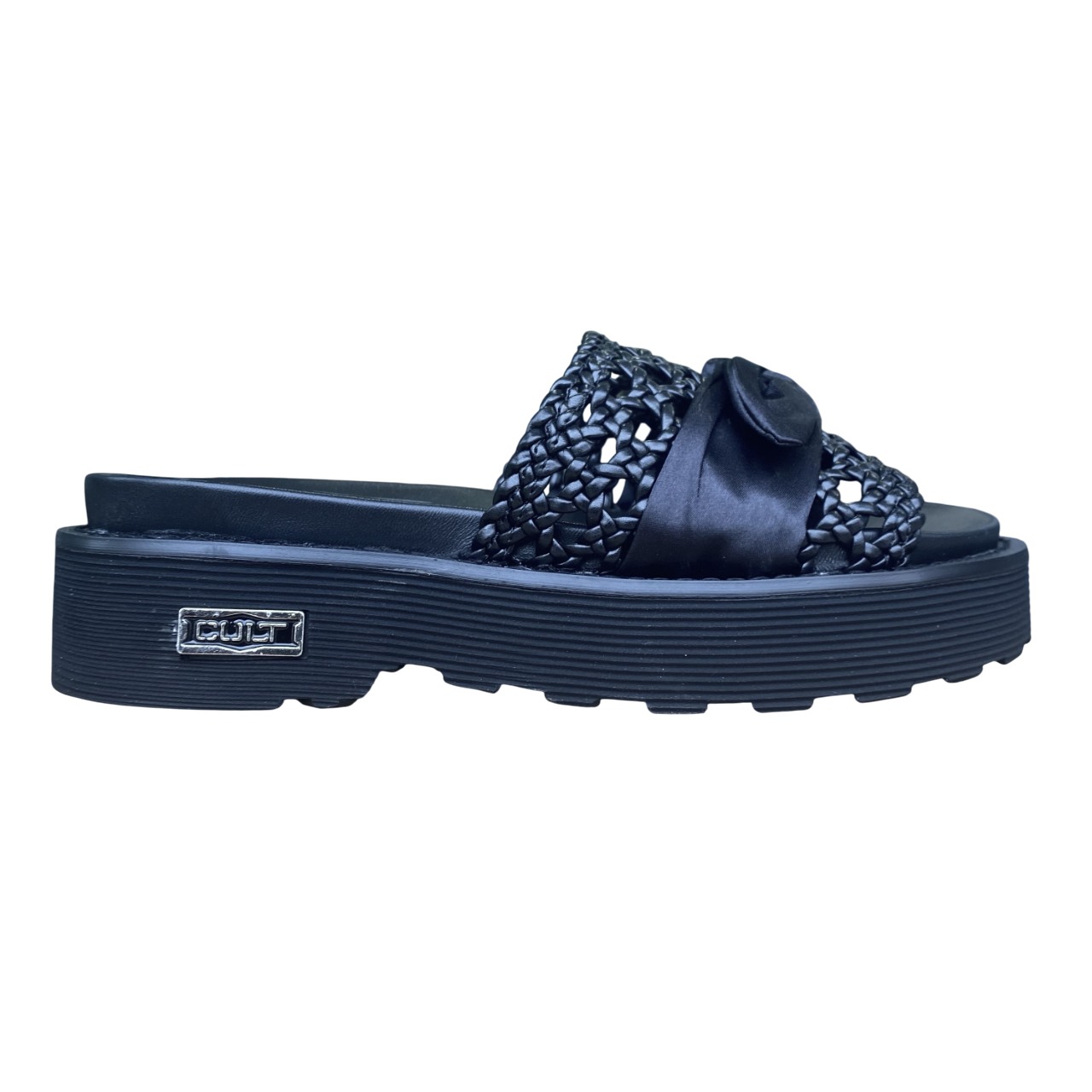 Cult sandalo flat da donna con fascia in pelle intrecciata e fiocco in reso ZIGGY 4288 nero