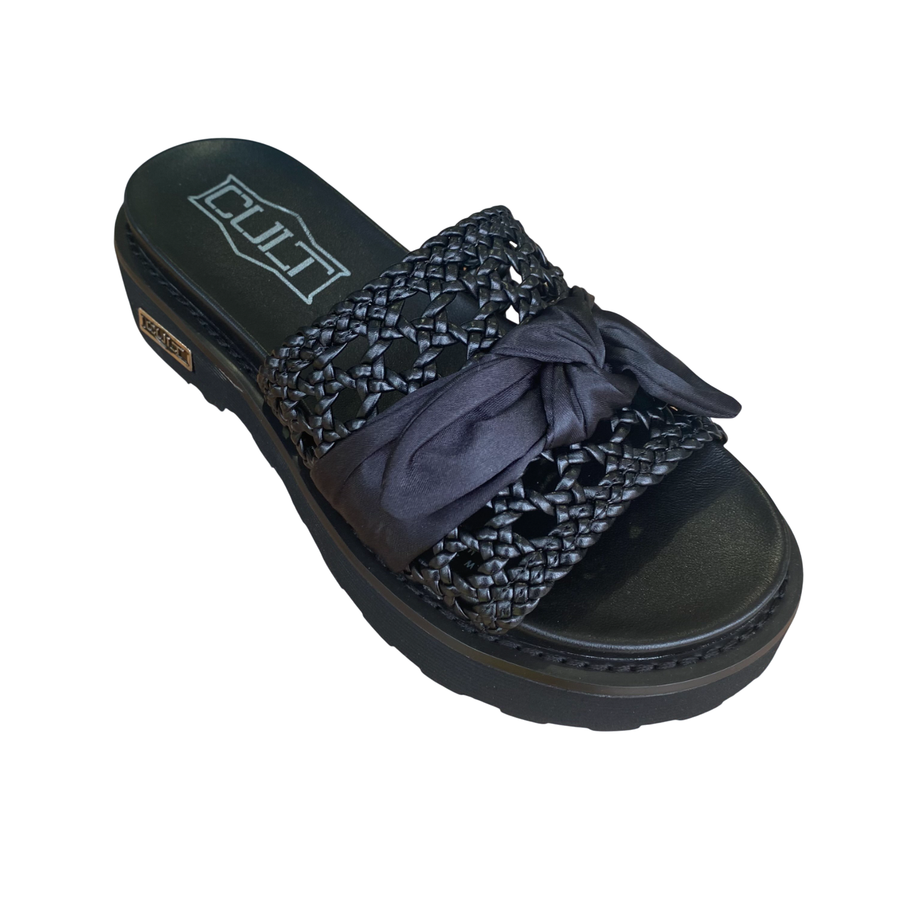 Cult sandalo flat da donna con fascia in pelle intrecciata e fiocco in reso ZIGGY 4288 nero