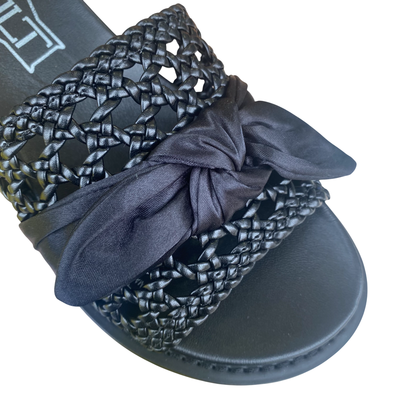 Cult sandalo flat da donna con fascia in pelle intrecciata e fiocco in reso ZIGGY 4288 nero