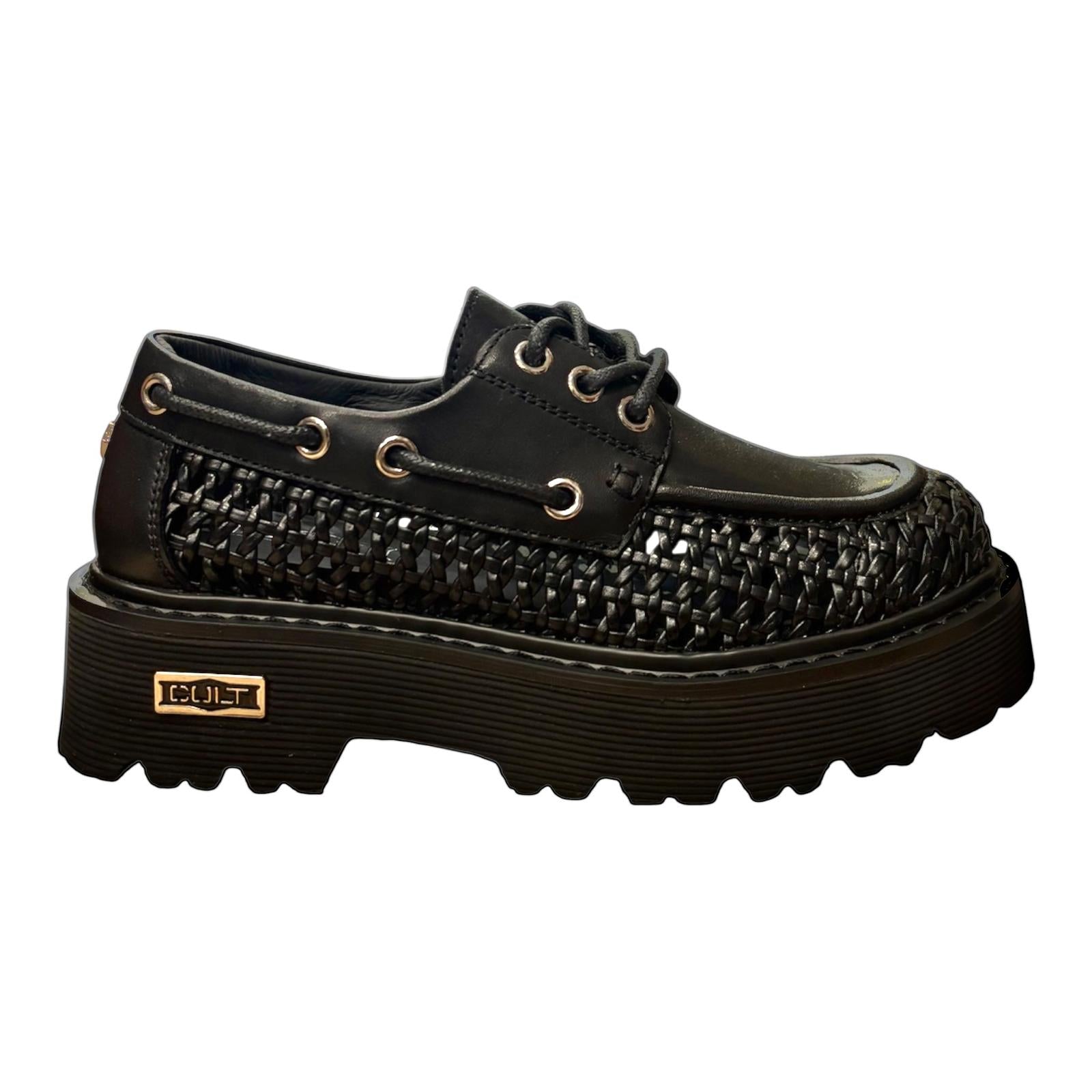 Cult scarpa da donna in pelle intrecciata SLASH 4686 nero