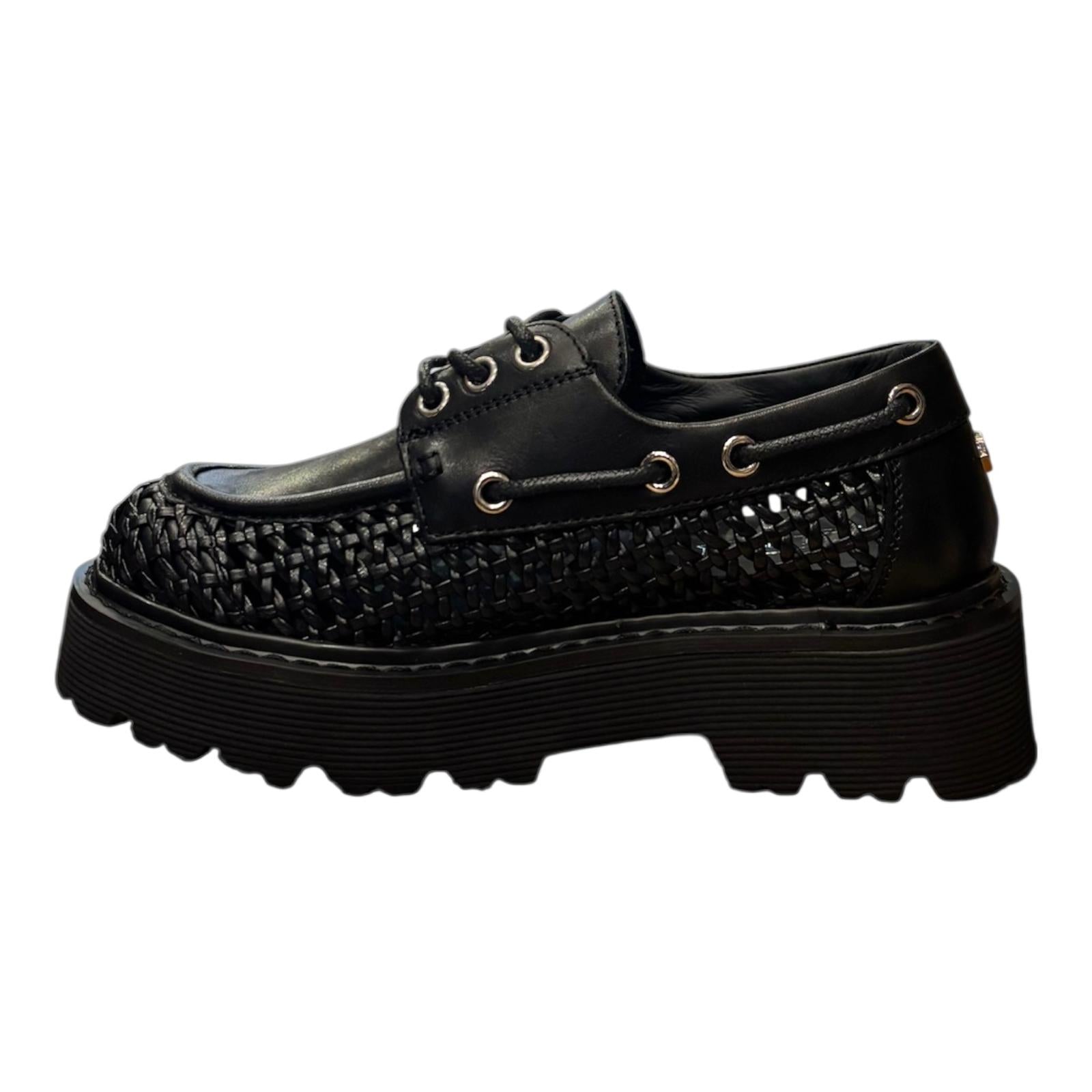 Cult scarpa da donna in pelle intrecciata SLASH 4686 nero