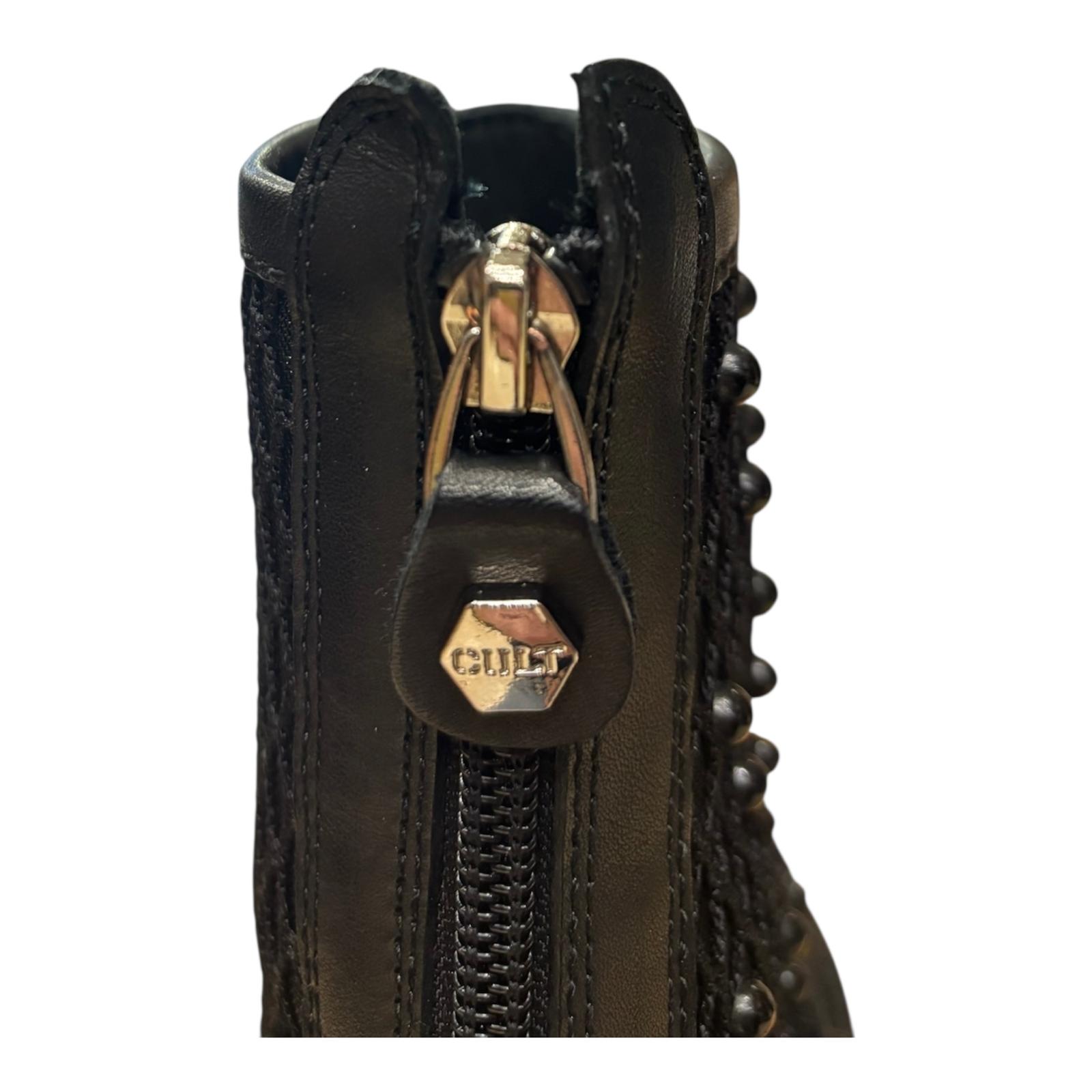 Cult stivale da donna in pelle e rete intrecciata con applicazione di perle nere CLW469600 nero