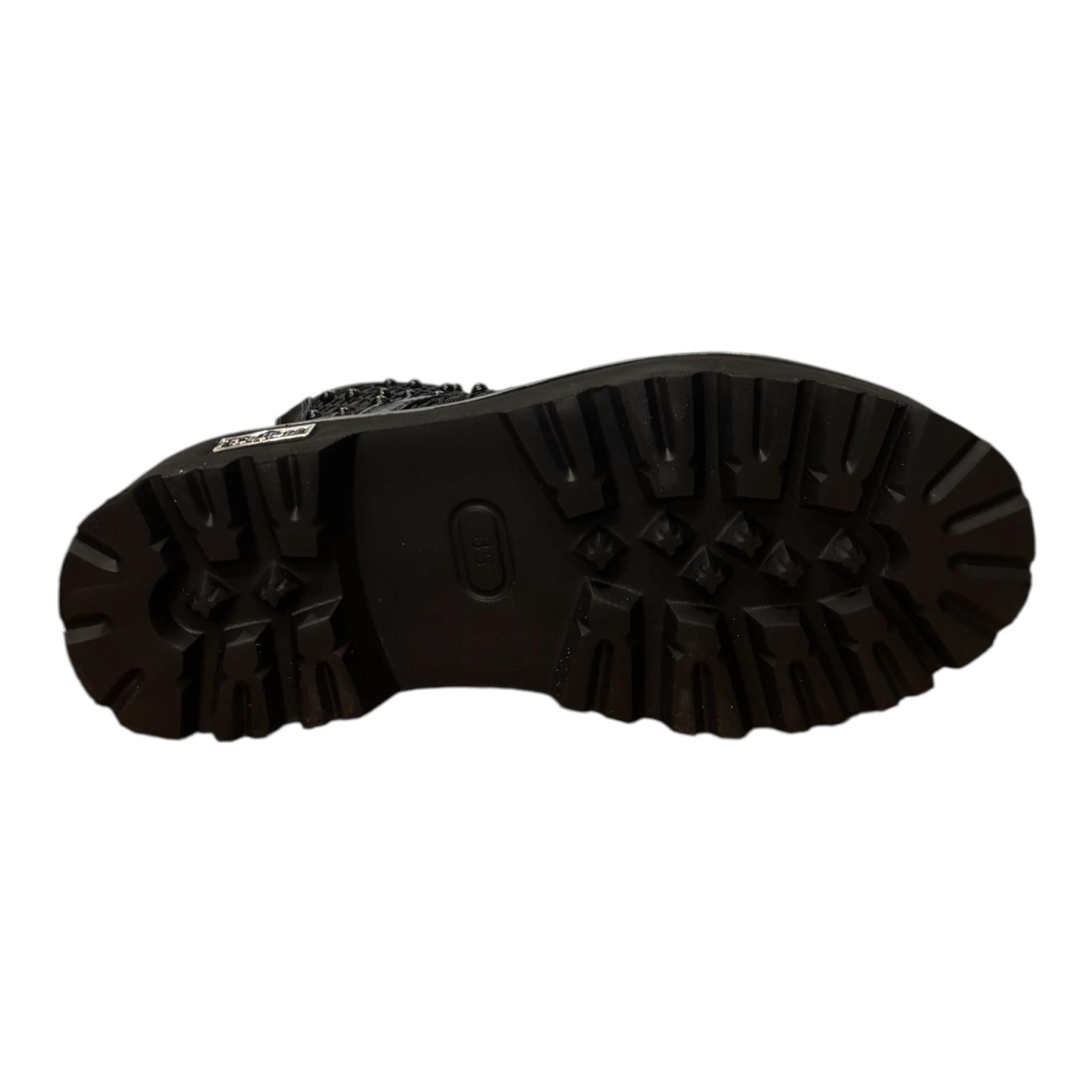 Cult stivale da donna in pelle e rete intrecciata con applicazione di perle nere CLW469600 nero