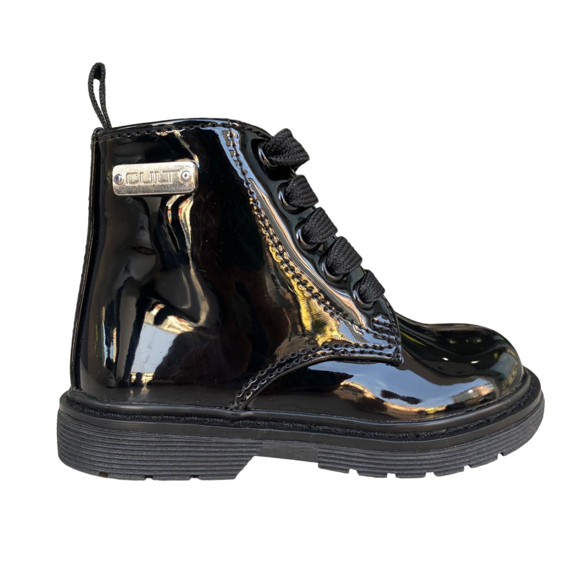 Cult scarpa anfibio da bambina T-131 nero lucido