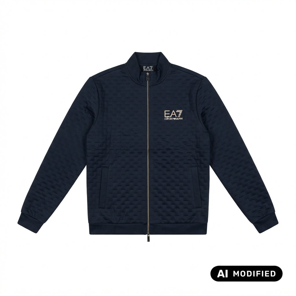 EA7 ARMANI Felpa Premium Label full zip in jersey con dettagli in maglia 7M002246 AF26241 UB102 blu