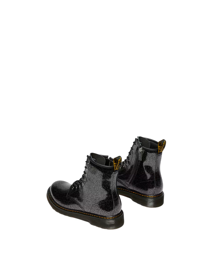 Dr. Martens – Stivali Junior 1460 Glitter 41436001 Nero & Argento | Design Brillante, Pelle Glitterata Kids, Comfort Protezione - tallone