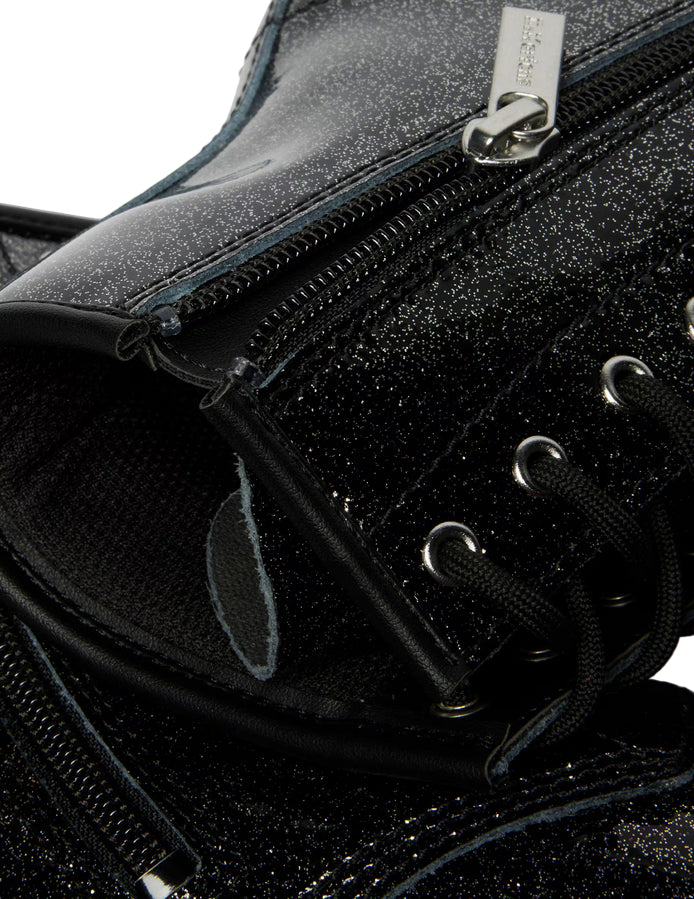 Dr. Martens – Stivali Junior 1460 Glitter 41437001 Nero & Argento | Design Brillante, Pelle Glitterata Kids, Comfort Protezione - dettaglio zip