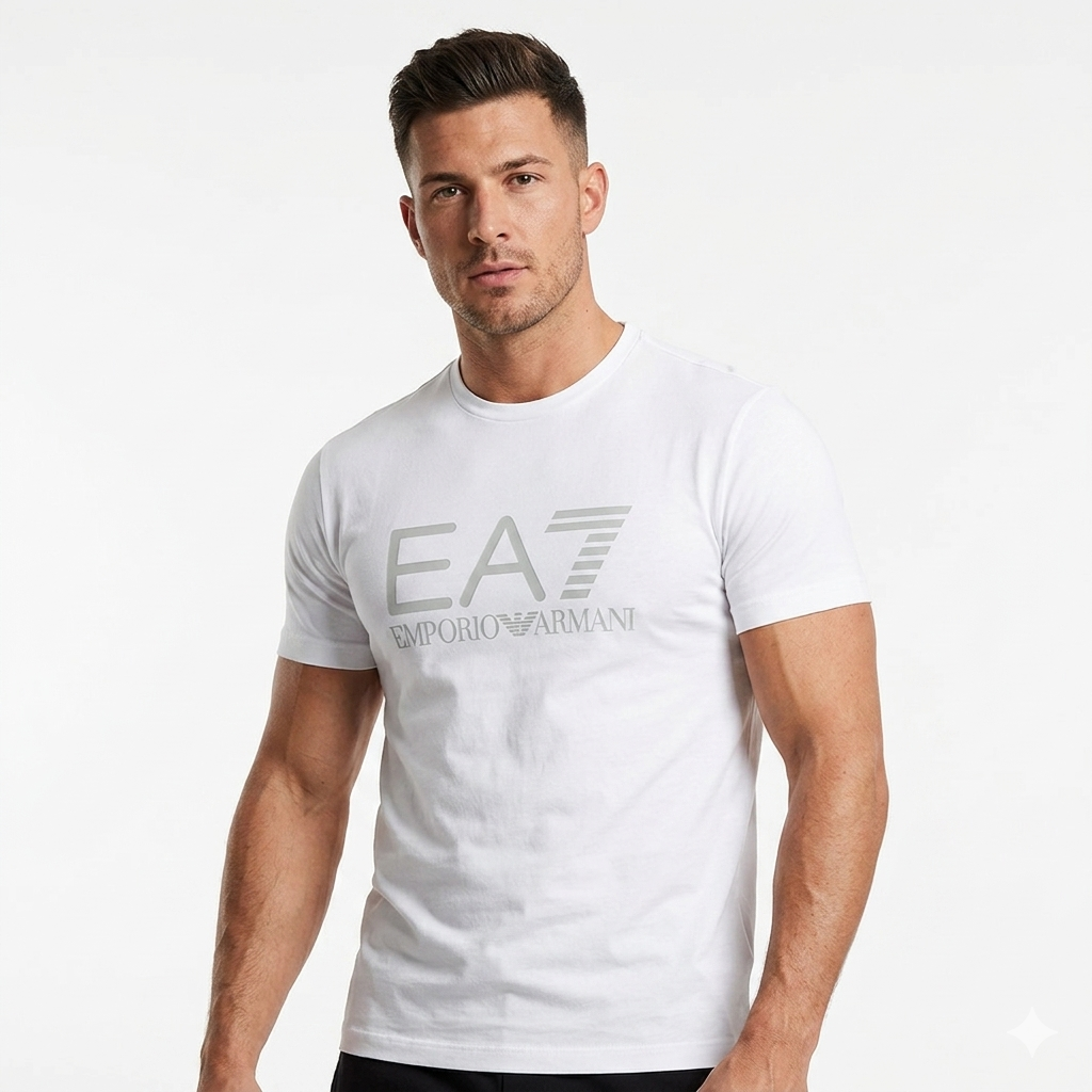 EA7 EMPORIO ARMANI T-Shirt uomo manica corta Trainer Core Identity in jersey cotone 7M001412 AF22264 M0213 bianca