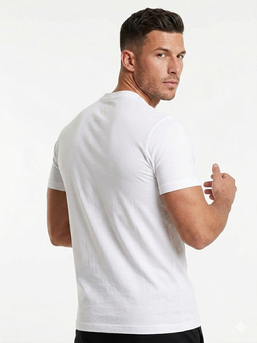 EA7 EMPORIO ARMANI T-Shirt uomo manica corta Trainer Core Identity in jersey cotone 7M001412 AF22264 M0213 bianca