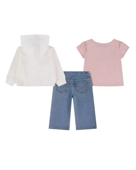 Levi's completo felpa t-shirt e jeans da bimba 1ER586-A35 panna rosa