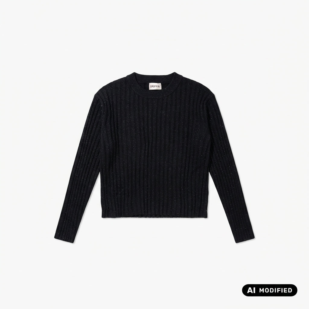 Griffai maglia girocollo a coste da donna in viscosa e lurex finezza 7 DGF7023 nero