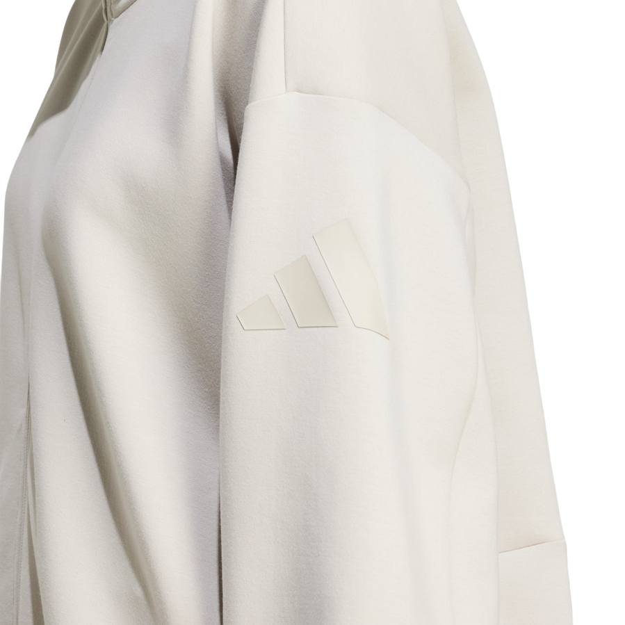Felpa donna Adidas con zip JV9904 colore beige vestibilità ampia elegante, abbigliamento casual premium, manica e logo