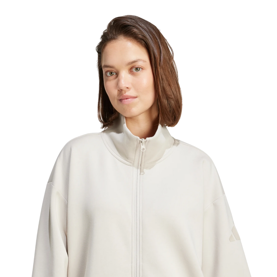 Felpa donna Adidas con zip JV9904 colore beige vestibilità ampia elegante, abbigliamento casual premium, zip
