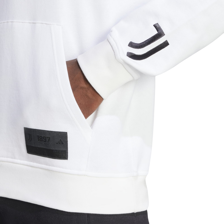 Felpa con cappuccio Adidas Juventus JM9465 bianca da uomo, abbigliamento sportivo ufficiale bianconero, logo