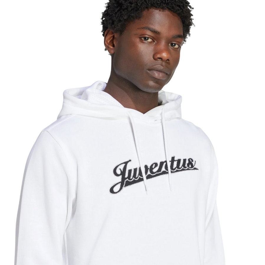 Felpa con cappuccio Adidas Juventus JM9465 bianca da uomo, abbigliamento sportivo ufficiale bianconero, ricamo