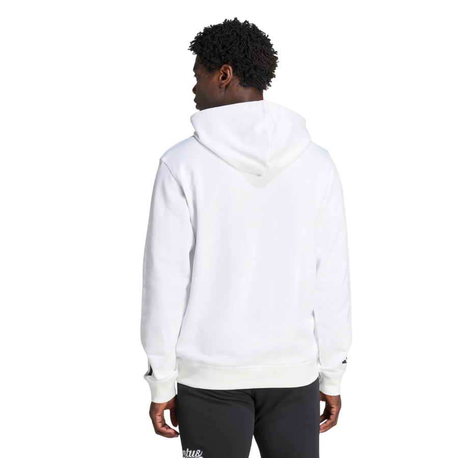 Felpa con cappuccio Adidas Juventus JM9465 bianca da uomo, abbigliamento sportivo ufficiale bianconero, vista posteriore