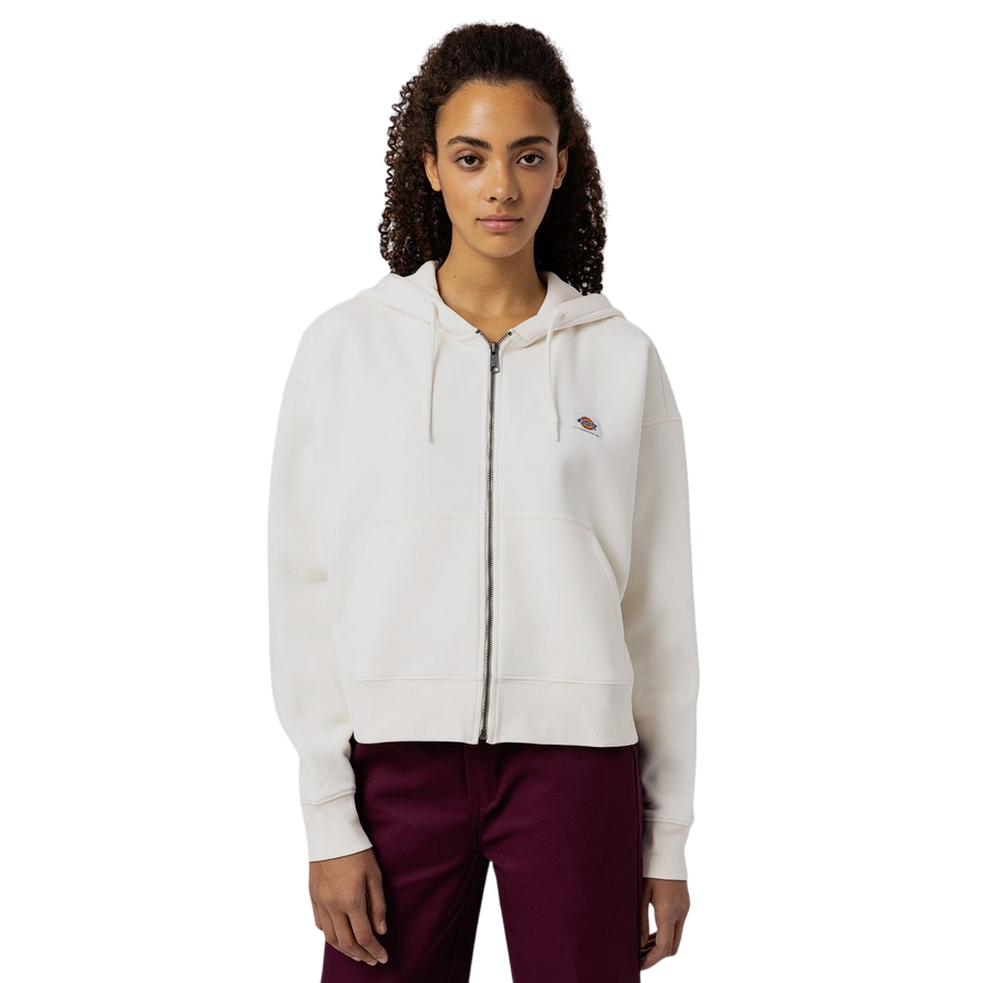 Felpa con cappuccio da donna Dickies Oakport color ecru con cerniera intera e tasche marsupio