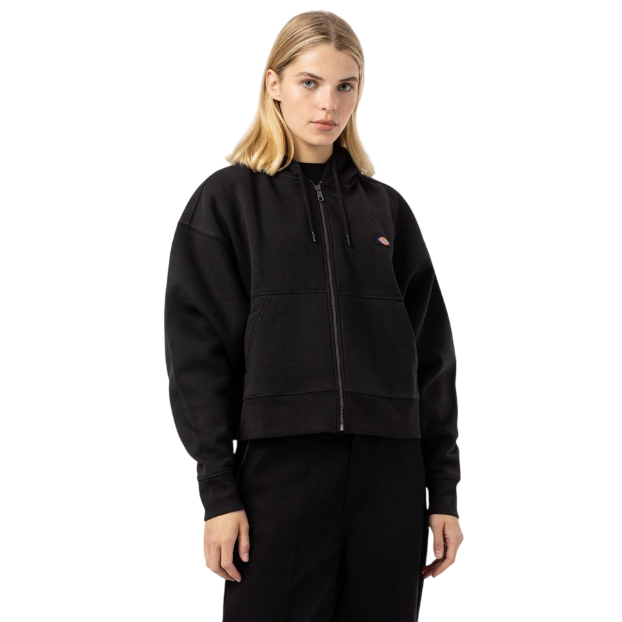 Felpa con cappuccio da donna Dickies Oakport nera con cerniera intera e tasche marsupio