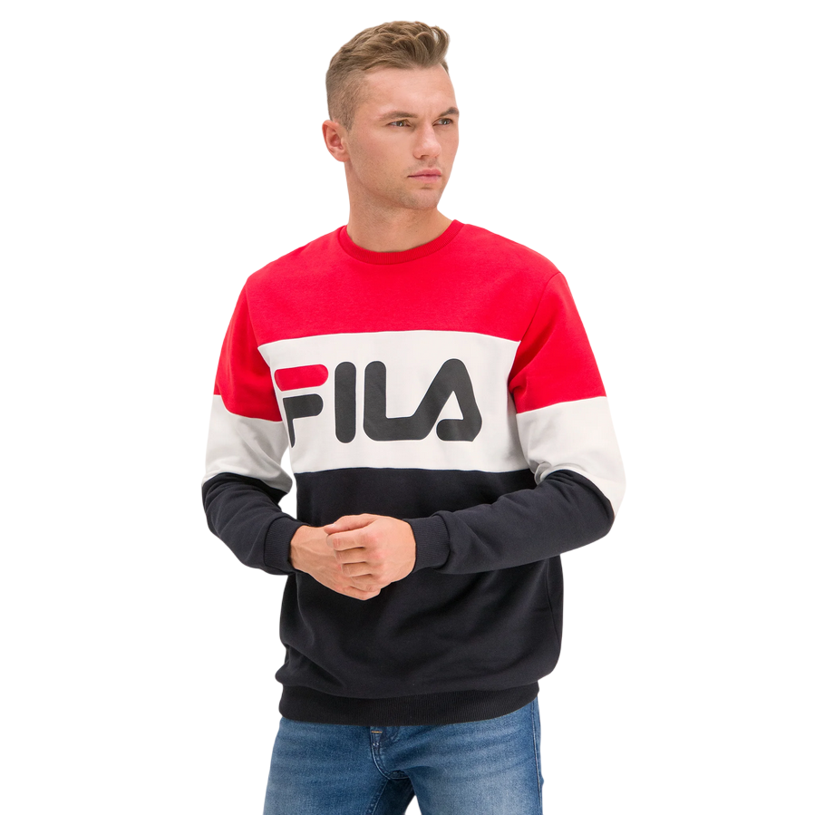 Fila felpa girocollo con logo da uomo 681255 A089 rosso-nero-bianco