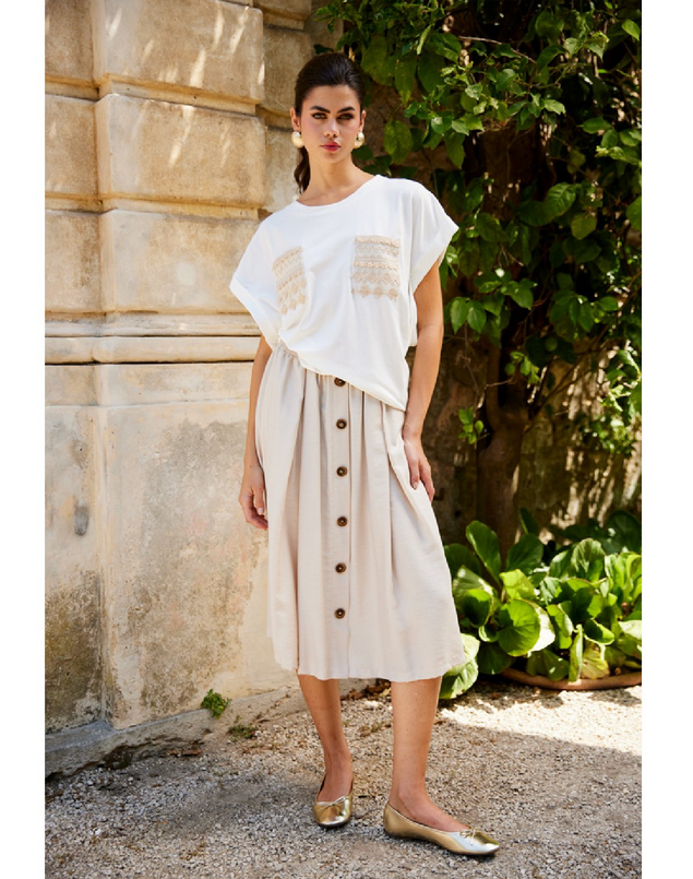 Fly Girl maglia manica corta da donna con applicazione tasche lavorate 11688/01 panna-sabbia