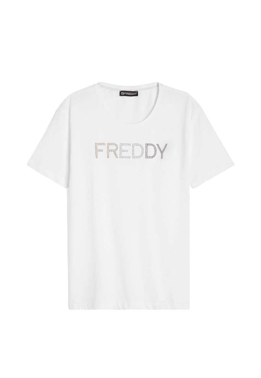 Freddy maglietta manica corta da donna con borchie metal S4WCXT1 W bianco
